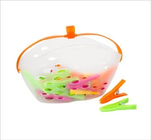 24 PEG BASKET AND PEGS WITH ASSORTED COLOUR