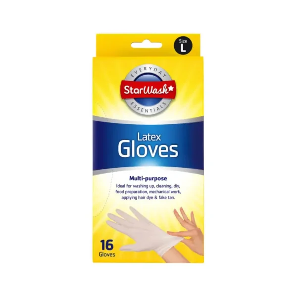 STARWASH LATEX GLOVES MULTIPURPOSE PACK OF 16 MEDIUM