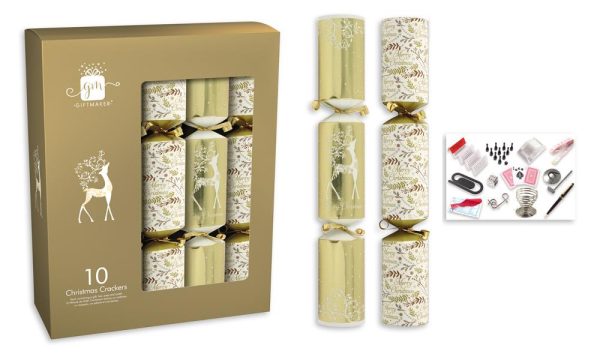 GIFTMAKER 10 CHRISTMAS CRACKERS GOLD & CREAM 14 INCH