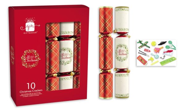 GIFTMAKER CHRISTMAS CRACKERS RED WHITE 12 INCH PACK OF 8