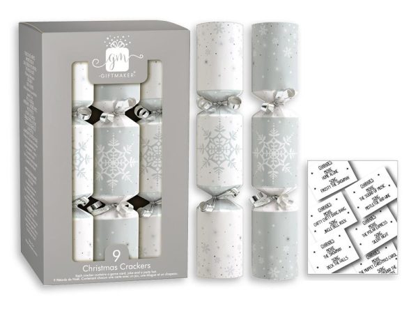 GIFTMAKER CHRISTMAS SILVER & WHITE CRACKERS PACK OF 9