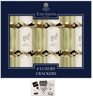 TOM SMITH CREAM & GOLD LUXURY CHRISTMAS CRACKERS 8 INCH PACK OF 6