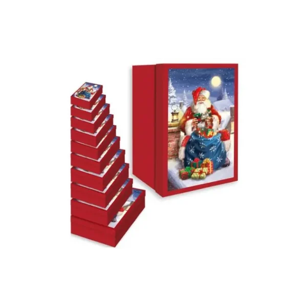 MERRY CHRISTMAS SANTA TRADITIONAL XMAS NESTED GIFT BOXES PACK OF 10