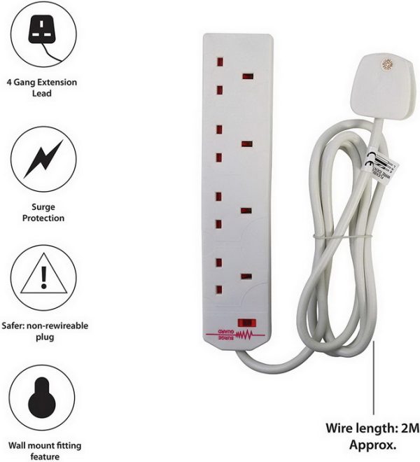 DAEWOO 4 GANG SURGE PROTECTIED EXTENSION LEAD 2M 13A 250V AC