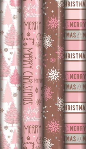 NORTH POLE PINK GOLD CHRISTMAS GIFT WRAP 70CM X 5M