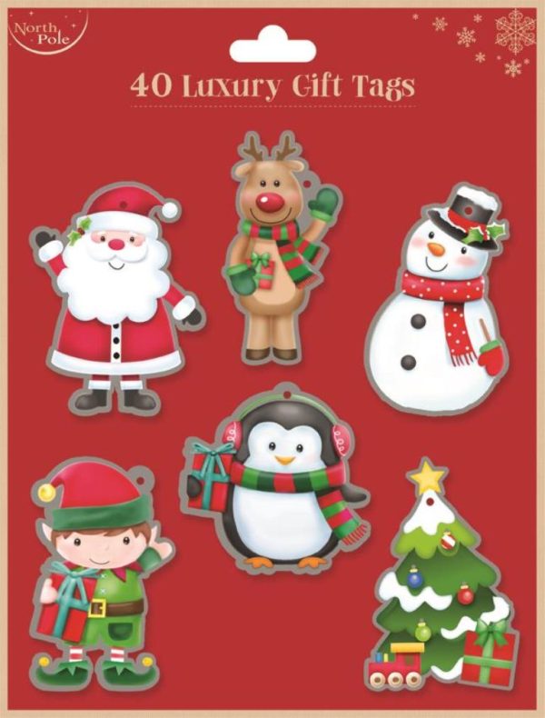 NORTH POLE CHRISTMAS LUXURY CUTE GIFT TAGS PACK OF 40