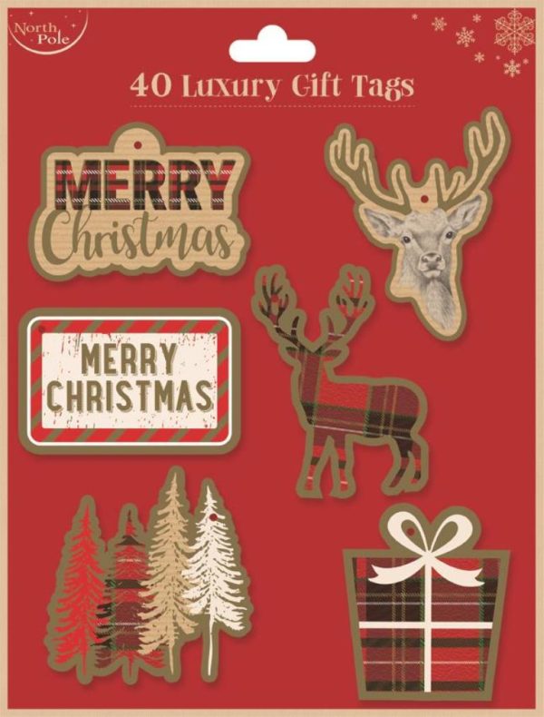 NORTH POLE CHRISTMAS LUXURY TRADITIONAL GIFT TAGS PACK OF 40