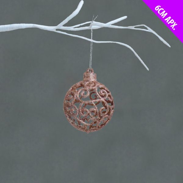 CHRISTMAS ROUND HOLLOW GLITTER LACE BAUBLE ROSE GOLD 60CM