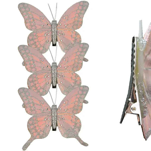 FEATHER BUTTERFLIES PINK 12CM PACK OF 3