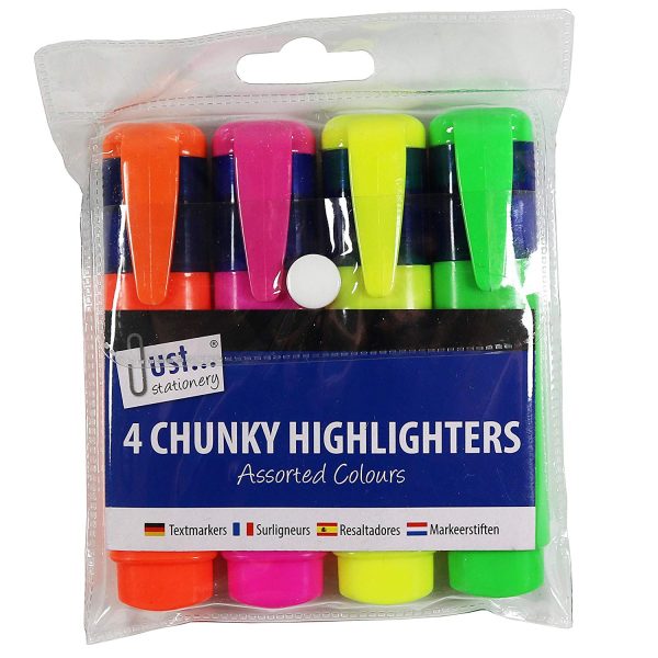 JUST STATIONERY 4 CHUNKY HIGHLIGHTER NEON COLOUR