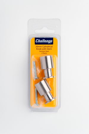 CHALLENGE STAINLESS STEEL CYLINDRICAL KNOB WITH STEM 20MM PACK OF 2