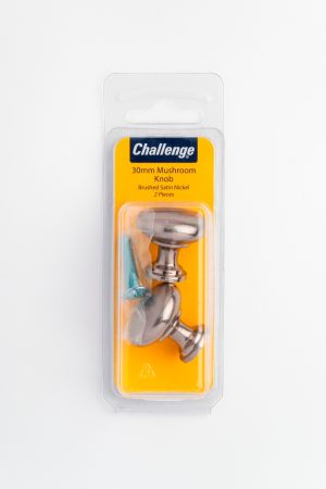 CHALLENGE BRUSHED SATIN NICKEL PLATED MUSHROOM KNOB 30MM PACK OF 2