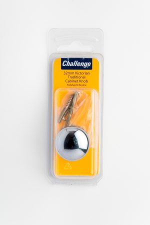 CHALLENGE CHROME POLISHED TRADITONAL VICTORIAN CABINET KNOB 32MM