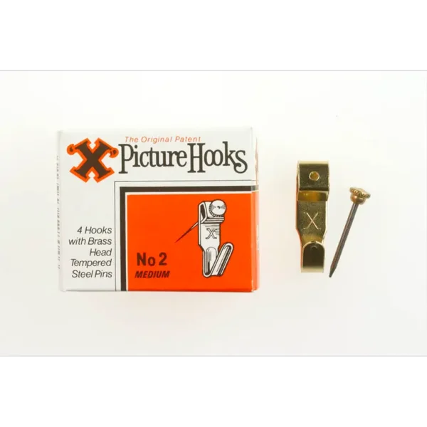 X MEDIUM / NO.2 BP PICTURE HOOKS & BRASS HEAD PINS PACK OF 4