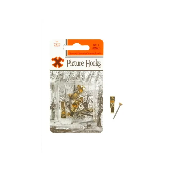 SHAW X SMALL / NO. 1 BRASS PLATED PICTURE HOOKS PACK OF 5