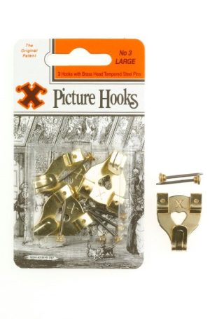 SHAW X LARGE / NO. 3 BRASS PLATED PICTURE HOOKS PACK OF 3