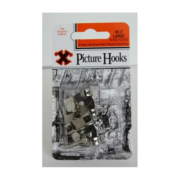 SHAW X LARGE / NO. 3 NICKEL PLATED PICTURE HOOKS PACK OF 3