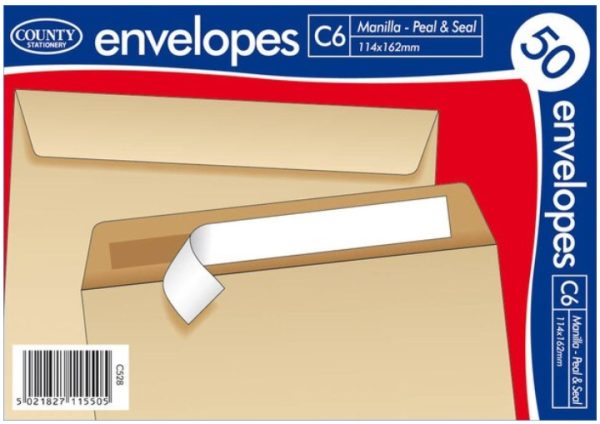 COUNTY C6 BROWN PEEL & SEEL ENVELOPES C6 PACK OF 50