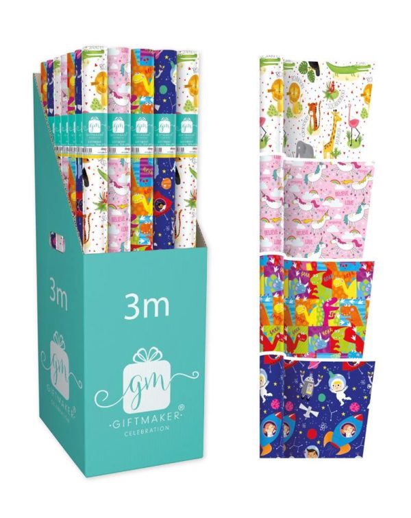 GIFTMAKER COLLECTION 3 METER KIDS MIX WRAPPING PAPER ROLL