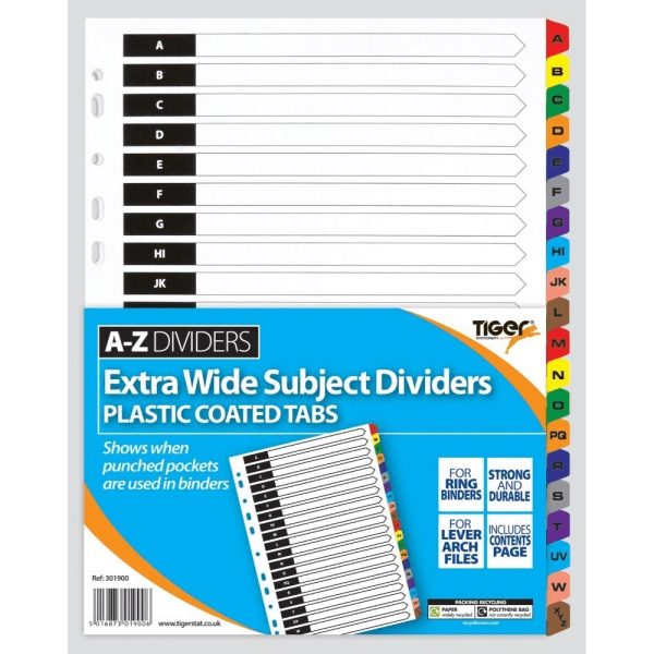 A4 A- Z EXTRA WIDE SUBJECTS DIVIDERS PLASTIC COATED TABS