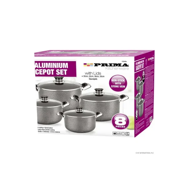 8PC ALUMINIUM NON STICK CASSEROLE / SAUCEPOT SET WITH STONE