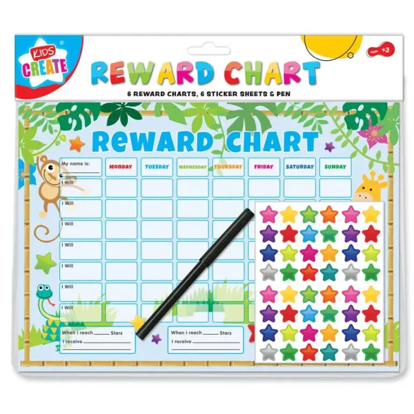 JUNGLE THEME CHILDRENS REWARD CHARTS WITH STICKERS & PEN