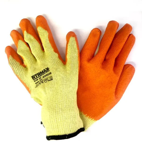 RTRMAX YELLOW / ORANGE LATEX COATED WORKING GLOVES 10 INCH