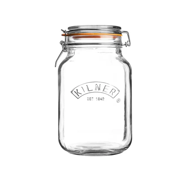 KILNER SQUARE GLASS CLIP TOP JAR WITH AIRTIGHT RUBBER SEAL 1.5 LITRE