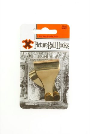 SHAW X SOLID BRASS PICTURE RAIL HANGING MOULDING HOOKS PACK OF 2