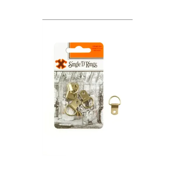 SHAW X BRASS PLATED SINGLE WHOLE D RINGS WITH SCREWS PACK OF 4