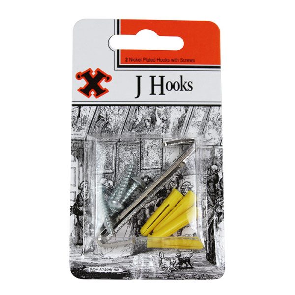 SHAW X NICKEL PLATED J HOOKS WITH SCREWS PACK OF 2