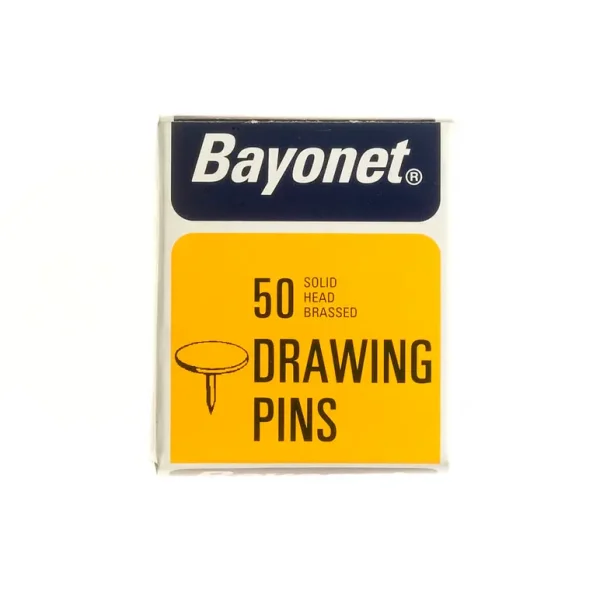 BAYONET BRASSED PLATED SOLID HEAD DRAWING PINS PACK OF 50