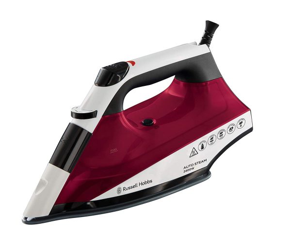 RUSSELL HOBBS AUTO STEAM PRO NON-STICK IRON 2400 W WHITE AND RED