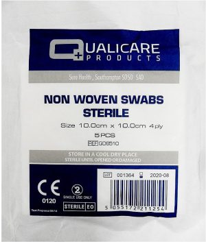 QUALICARE SWABS STRERILE GAUZE 10CM X 10CM PACK OF 5