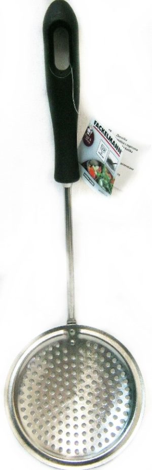 FACKELMANN MEDIUM STAINLESS STEEL SKIMMER WITH BLACK HANDLE