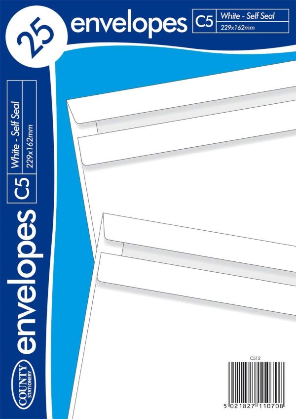 COUNTY C5 WHITE SELF SEAL ENVELOPES PACK OF 25