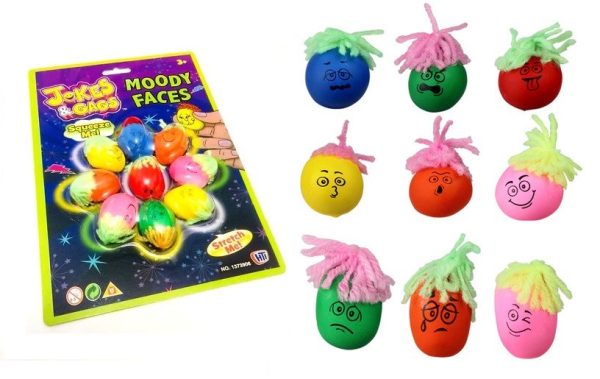 MOODY SQUEEZE FACE - ASSORTED COLOURS - PACK OF 9 APX 3 CM