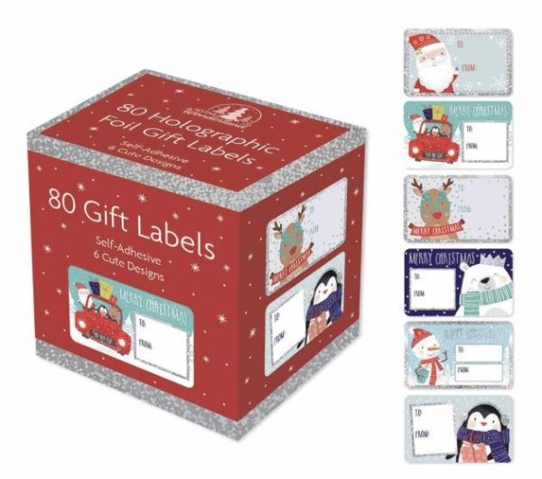 WONDERLAND 80 CUTE GOLD FOIL SELF-ADHESIVE CHRISTMAS LABELS