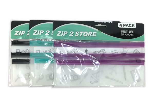 MULTIUSE ZIP & STORE CLEAR STORAGE POUCH PACK OF 4