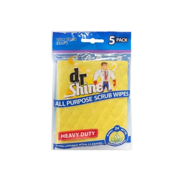 DR SHINE ALL PURPOSE HEAVY DUTY SCRUB WIPES PACK OF 5