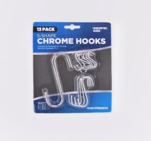 S SHAPE CHROME HOOKS PACK OF 13