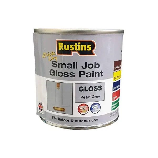 RUSTINS QUICK DRY SMALL JOB PAINT PEARL GREY GLOSS 250ML INDOOR AND OUTDOOR USE