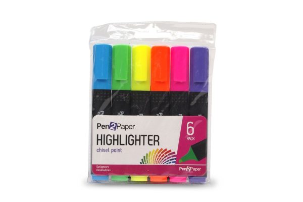 CHISEL TIP HIGHLIGHTER PEN PACK OF 6