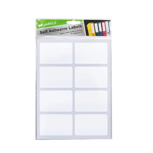 WHITE SELF ADHESIVE LABELS 75MM X 50MM PACK OF 80