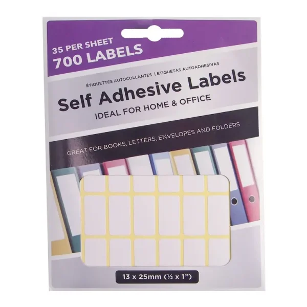 WHITE SELF ADHESIVE LABELS 13MM X 25MM PACK OF 700