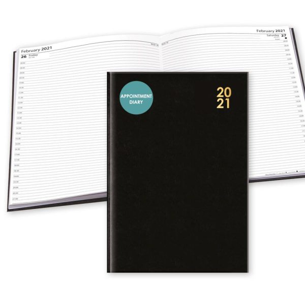 2021 A4 HARDBACK DAY TO PAGE APPOINTMNET DIARY BLACK