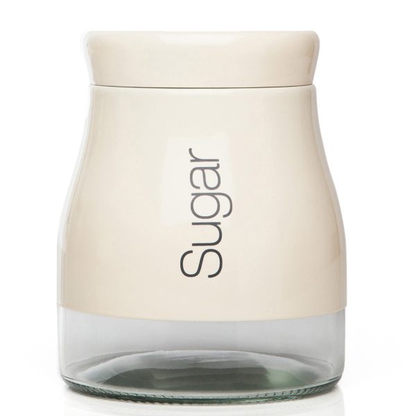 SABICHI CREAM STAINLESS STEEL GLASS STORAGE SCREW TOP SUGAR JAR