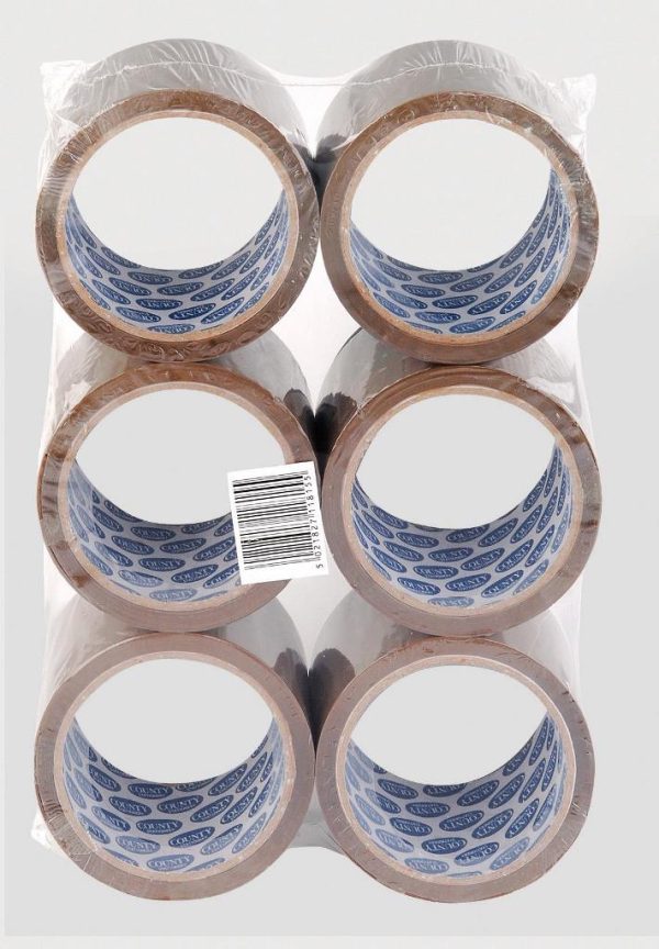 PACK OF 6 COUNTY BROWN PAKAGING TAPE 48MM X 40M