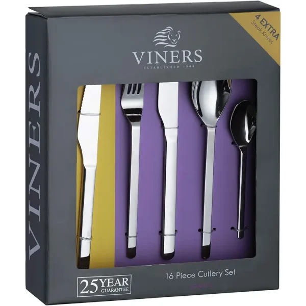 VINERS 18.0 STAINLESS STEEL CUTLERY SET 16/PCS + 4 STEAK KNIVES