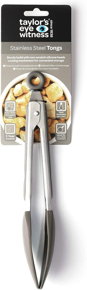 TAYLORS EYE WITNESS STAINLESS STEEL GREY SILICONE TONGS